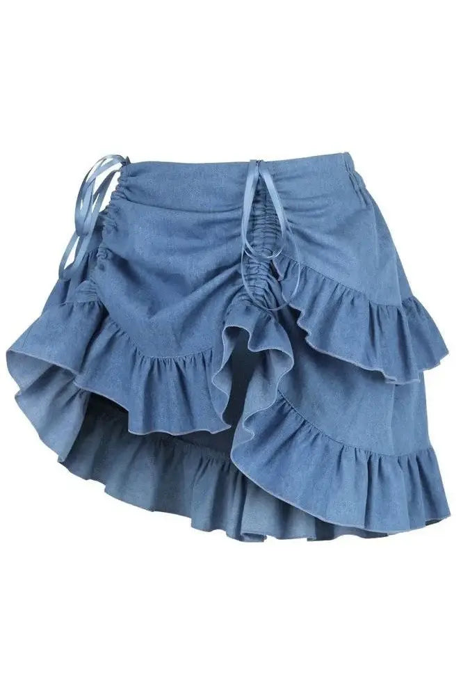 Blue Denim Ruched Bustle Skirt - Daisy Corsets - Flyclothing LLC