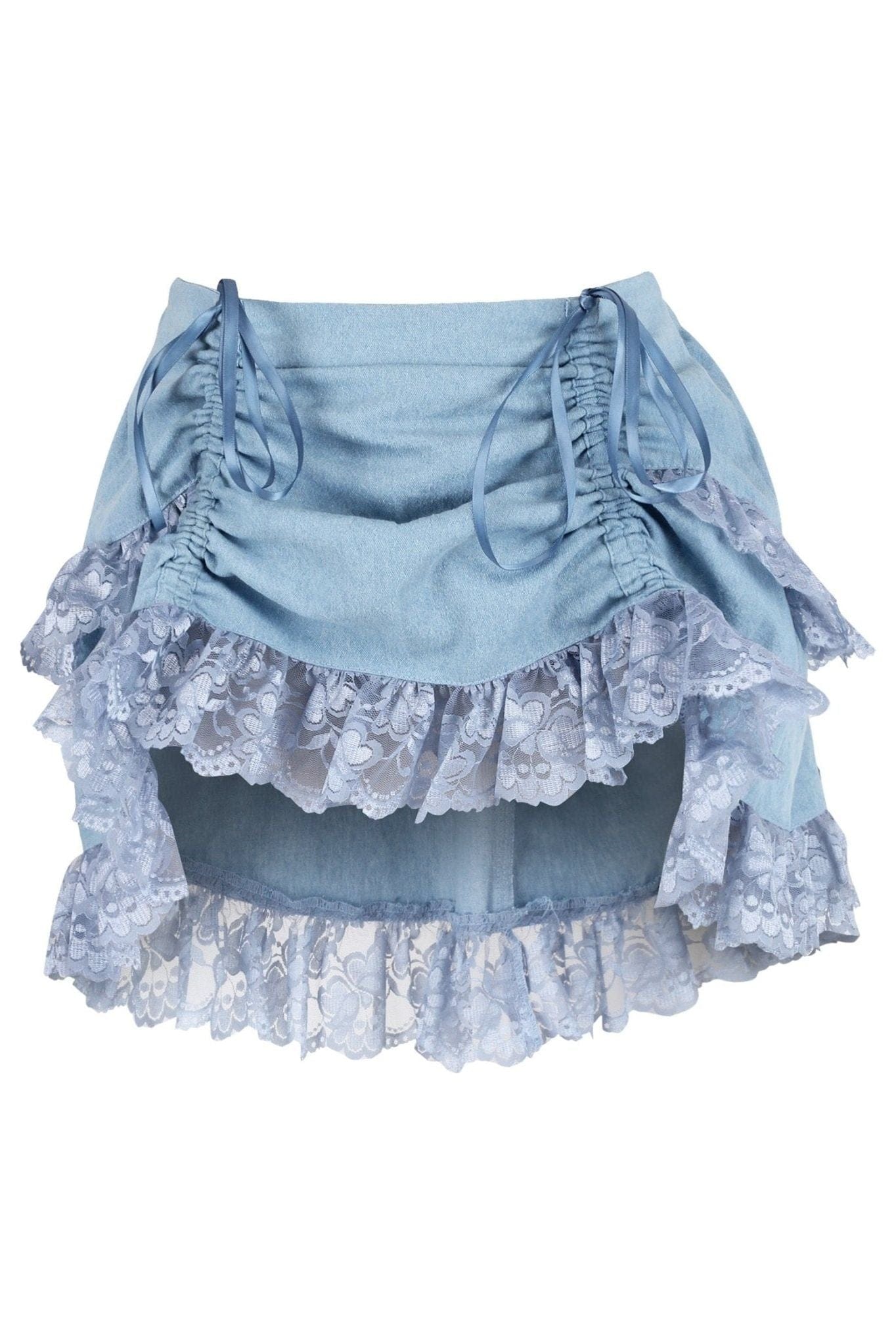 Daisy Corsets Blue Denim Ruched Bustle Skirt w/Lace