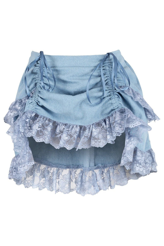Daisy Corsets Blue Denim Ruched Bustle Skirt w/Lace