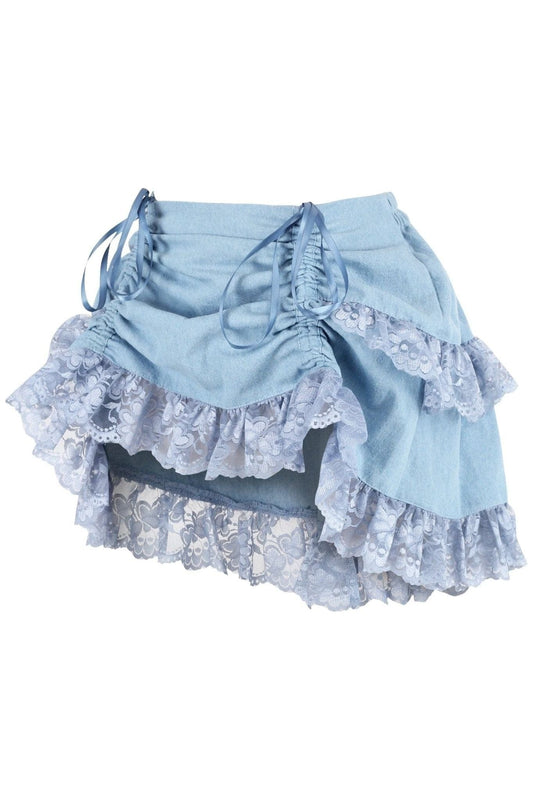 Daisy Corsets Blue Denim Ruched Bustle Skirt w/Lace