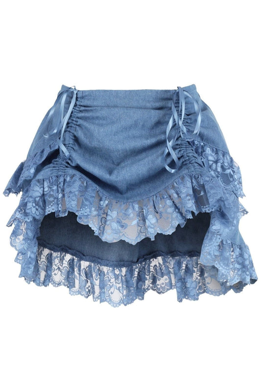 Daisy Corsets Blue Denim Ruched Bustle Skirt w/Lace