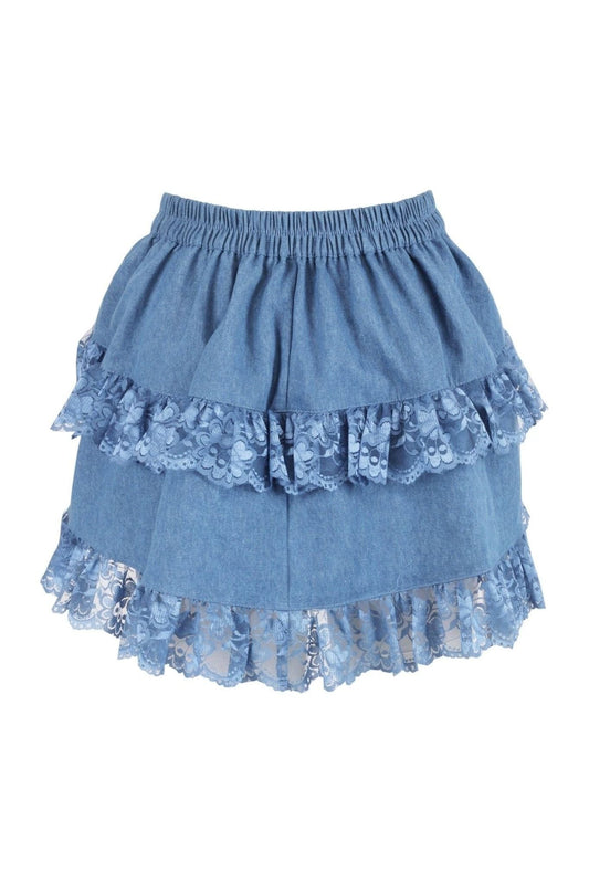 Daisy Corsets Blue Denim Ruched Bustle Skirt w/Lace