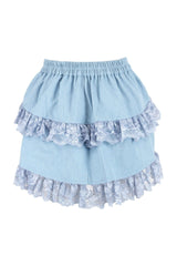Daisy Corsets Blue Denim Ruched Bustle Skirt w/Lace