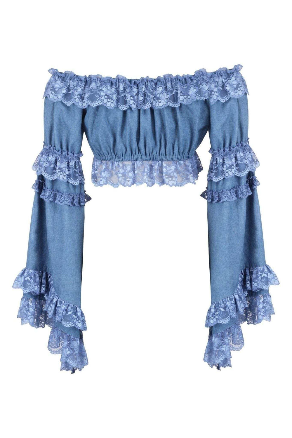 Daisy Corsets Blue Denim Smocked Flare Sleeve Peasant Top - Daisy Corsets - Flyclothing LLC