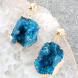 Blue Druzy Moon Post Earrings