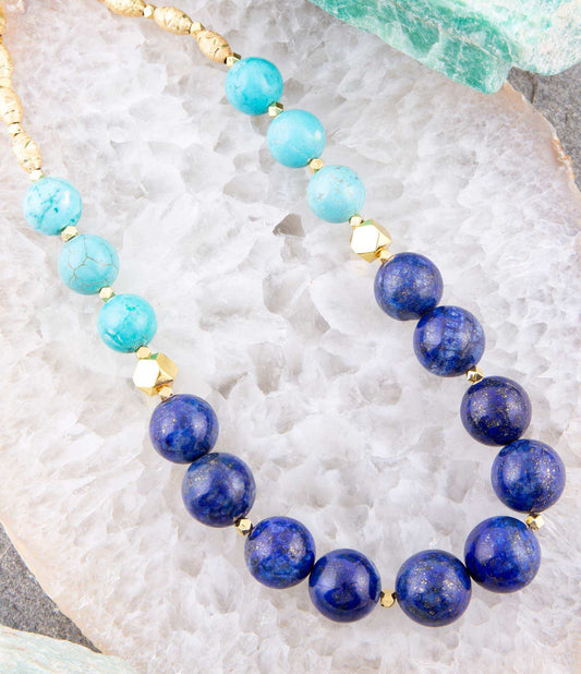 Blue Lapis and Magnesite Golden Necklace - Barse Jewelry - Flyclothing LLC