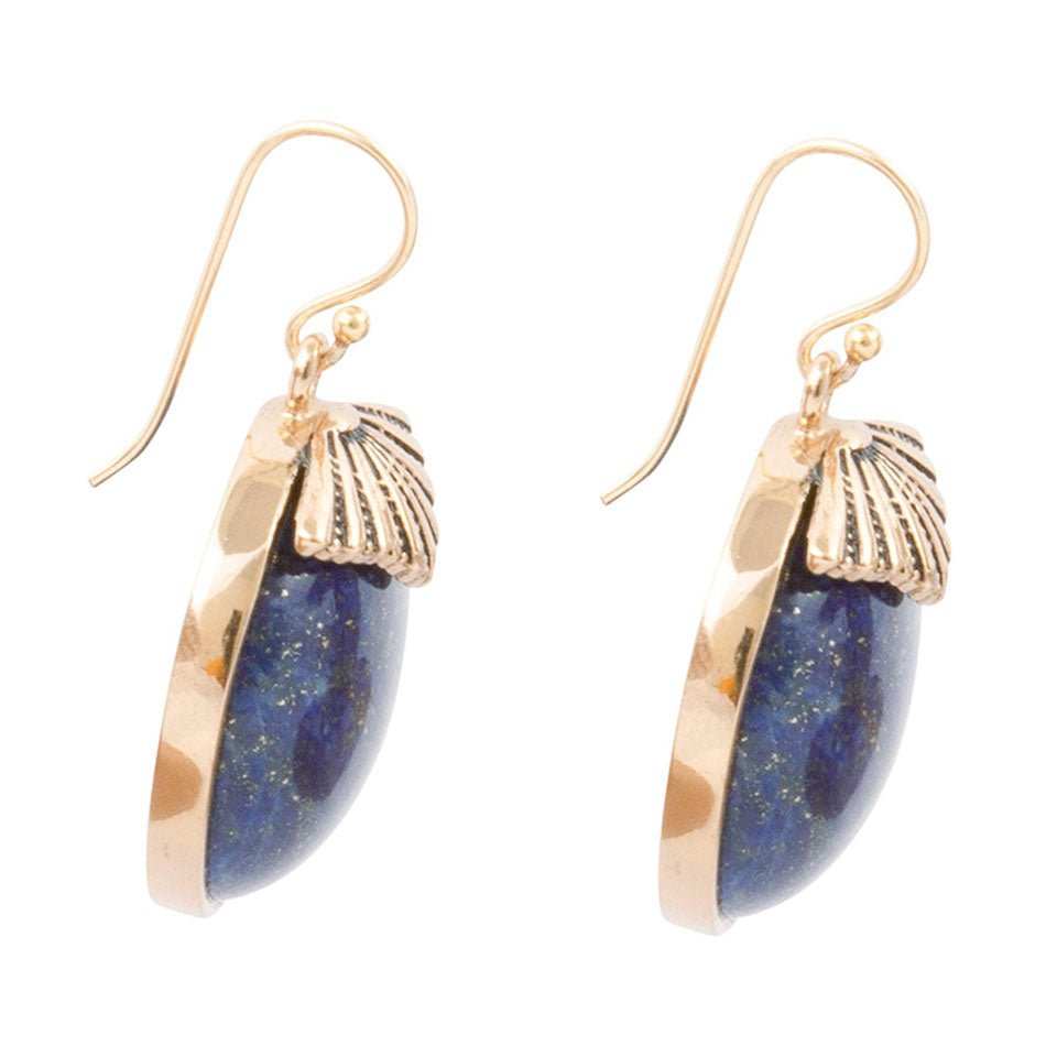 Blue Lapis Circle Golden Drop Earings - Barse Jewelry - Flyclothing LLC