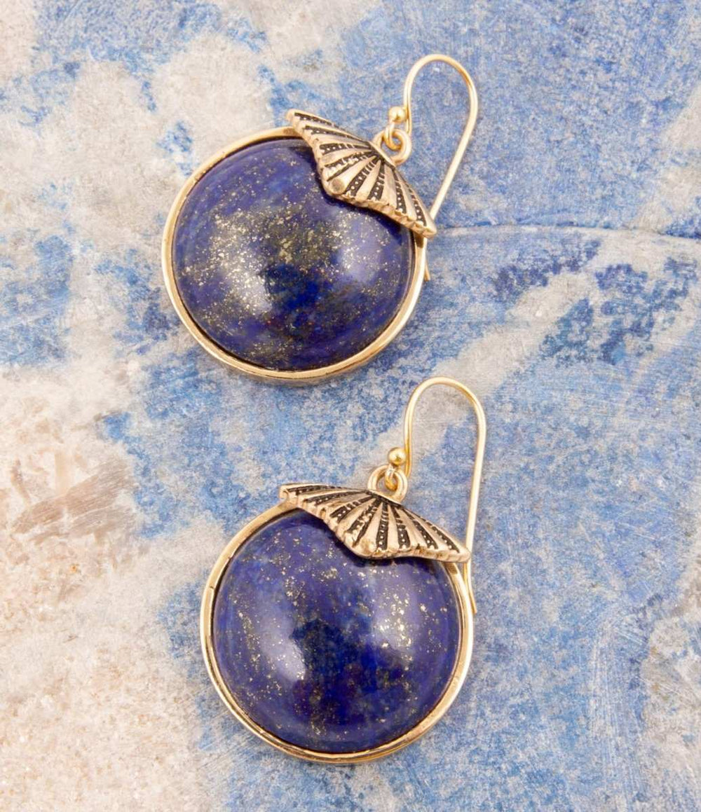 Blue Lapis Circle Golden Drop Earings - Barse Jewelry - Flyclothing LLC
