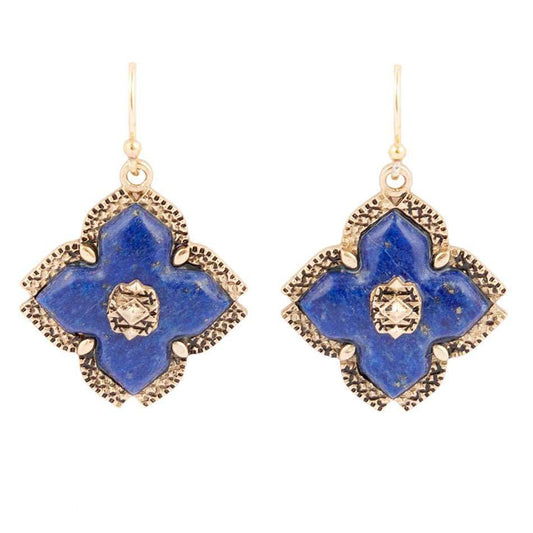 Blue Lapis Maltese Golden Cross Drop Earrings - Barse Jewelry - Flyclothing LLC