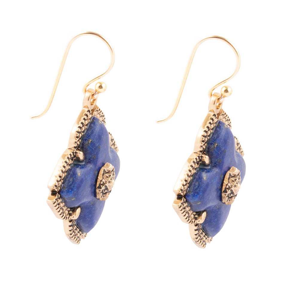 Blue Lapis Maltese Golden Cross Drop Earrings - Barse Jewelry - Flyclothing LLC