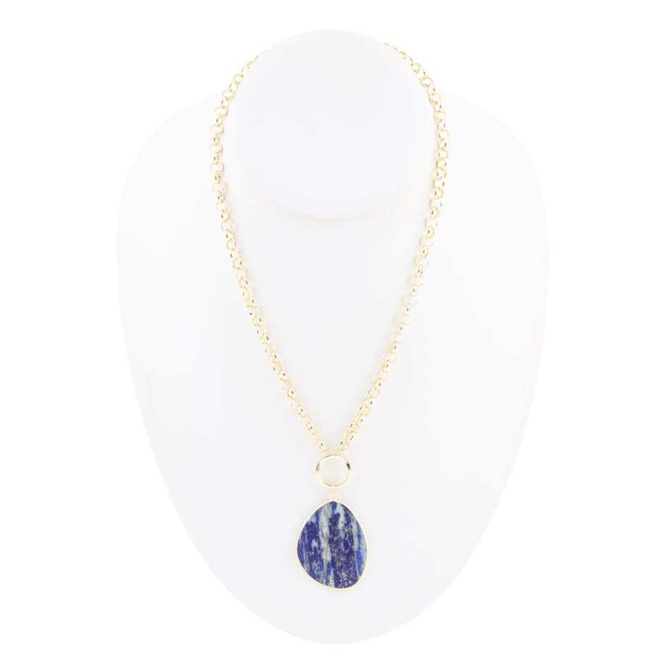 Blue Lapis Slab Pendant Golden Necklace - Barse Jewelry - Flyclothing LLC