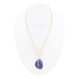 Blue Lapis Slab Pendant Golden Necklace