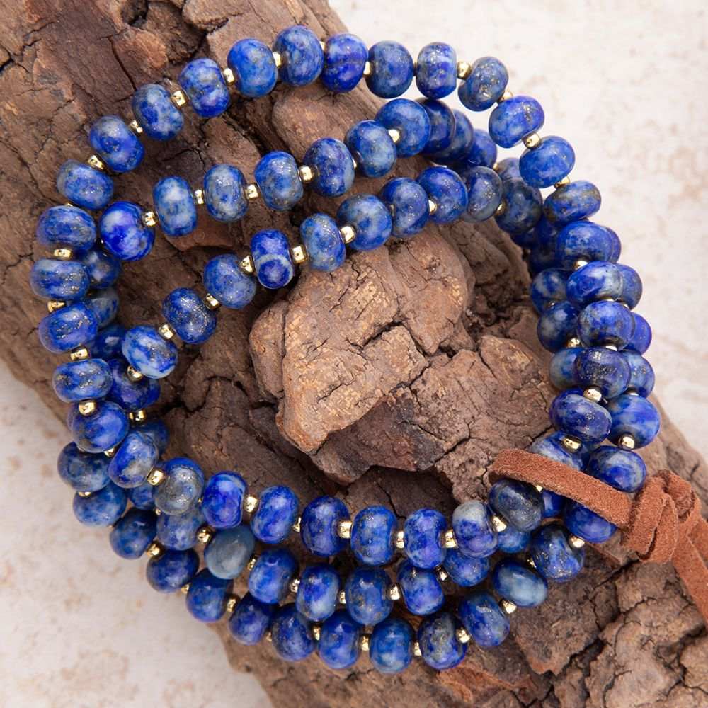 Blue Lapis Triple Strand Golden Bracelet Set - Barse Jewelry - Flyclothing LLC