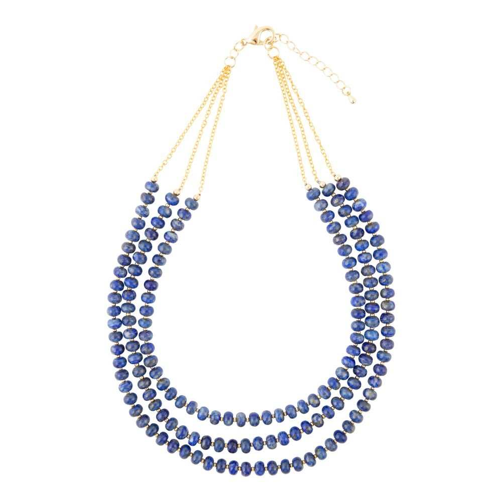 Blue Lapis Triple Strand Golden Necklace - Barse Jewelry - Flyclothing LLC