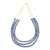 Blue Lapis Triple Strand Golden Necklace - Barse Jewelry - Flyclothing LLC