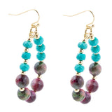 Jeweled Blue Magnesite and Mulicolor Tiger's Eye Golden Drop Earrings - Barse Jewelry