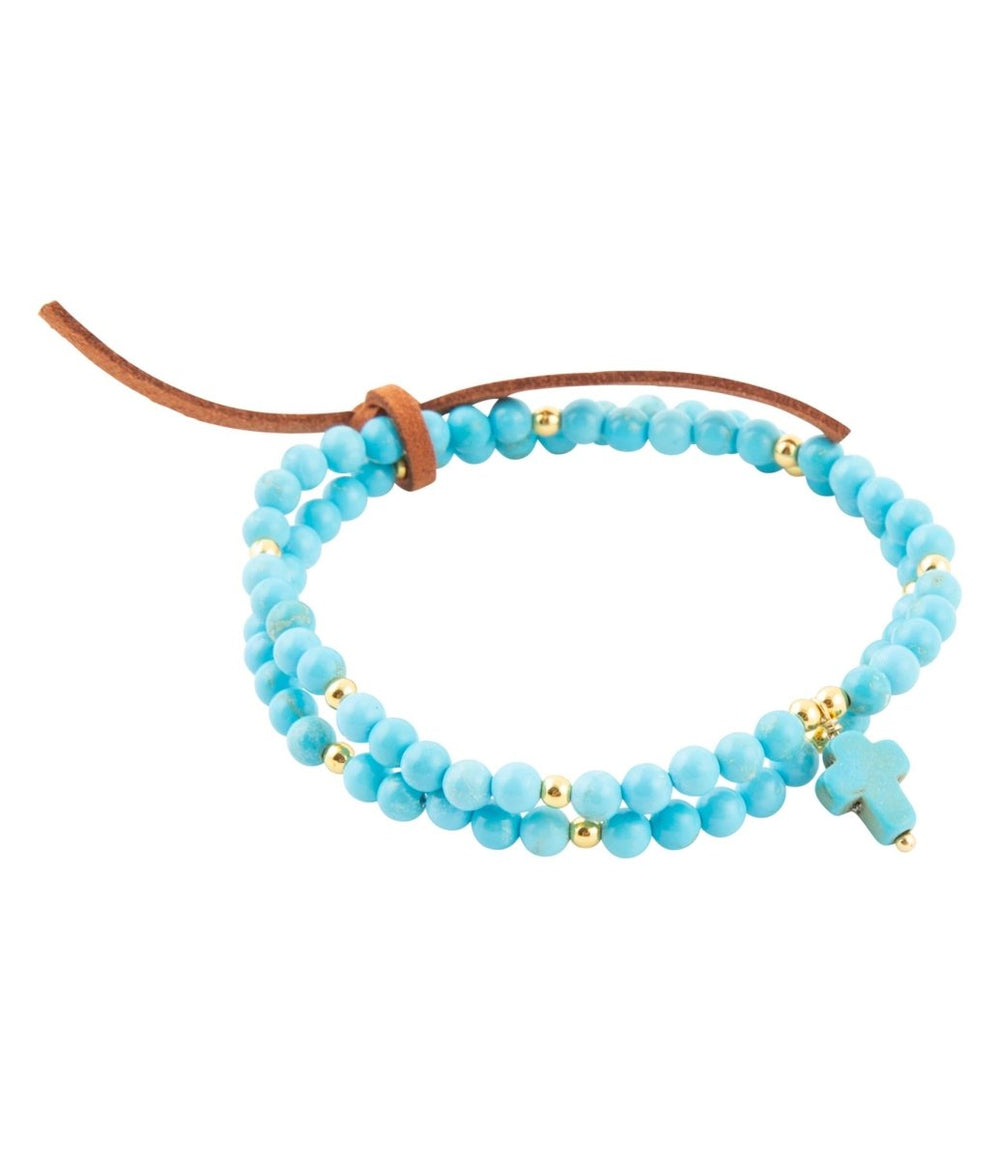 Blue Magnesite Golden Charm Stretch Bracelet Set - Barse Jewelry
