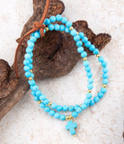 Blue Magnesite Golden Charm Stretch Bracelet Set - Barse Jewelry