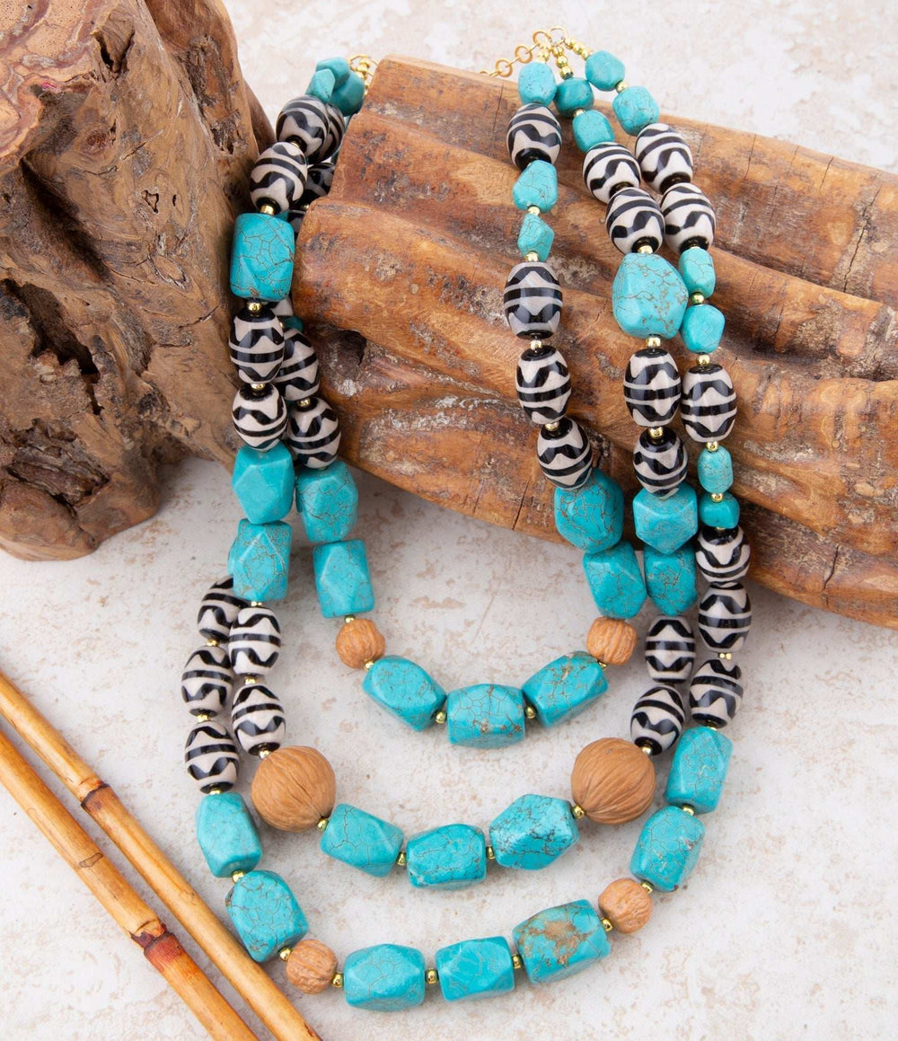 Tulum Blue Magnesite Golden Statement Necklace - Barse Jewelry - Flyclothing LLC