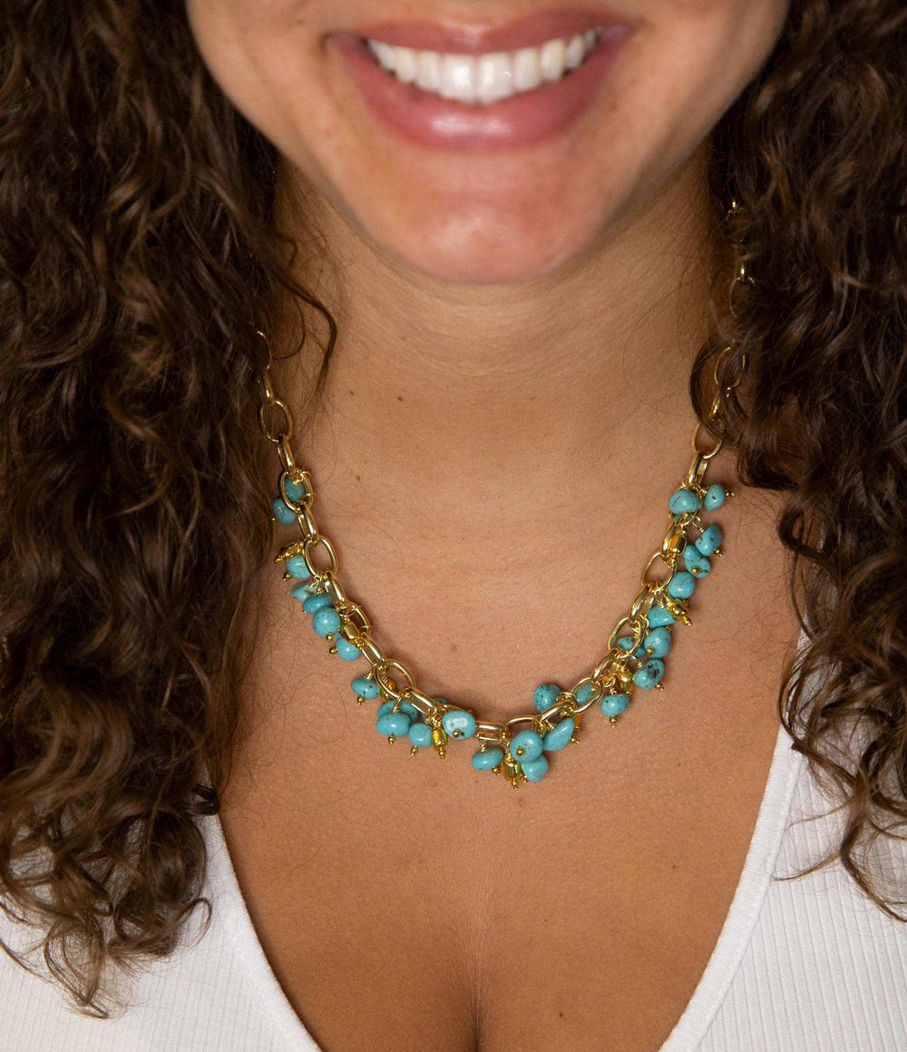 Blue Magnesite Stones Golden Chain Necklace - Barse Jewelry - Flyclothing LLC