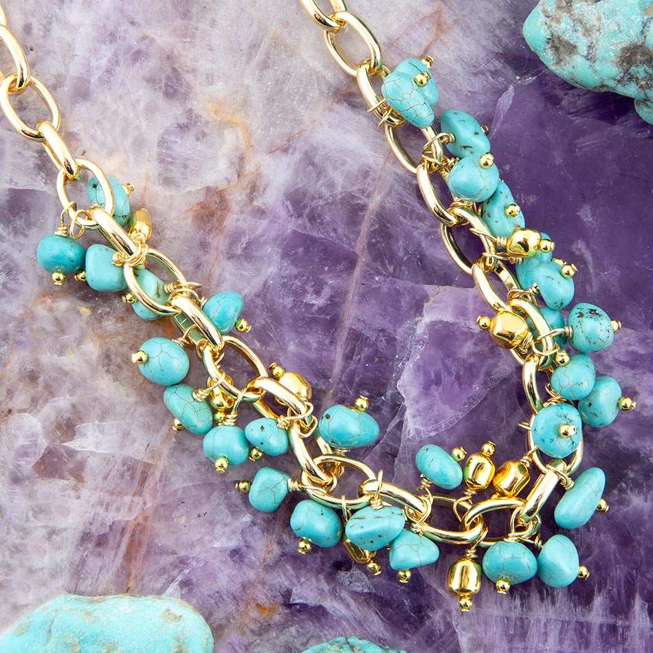 Blue Magnesite Stones Golden Chain Necklace - Barse Jewelry - Flyclothing LLC
