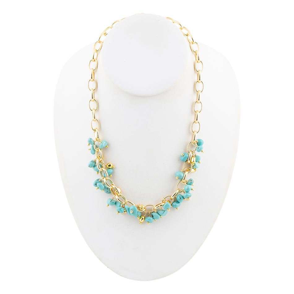 Blue Magnesite Stones Golden Chain Necklace - Barse Jewelry - Flyclothing LLC