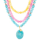 St. Augustine Pink Agate and Blue Turquoise Golden Pendant Necklace - Barse Jewelry