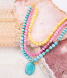 St. Augustine Pink Agate and Blue Turquoise Golden Pendant Necklace - Barse Jewelry