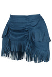 Daisy Corsets Blue Suede Ruched Bustle Skirt w/Fringe