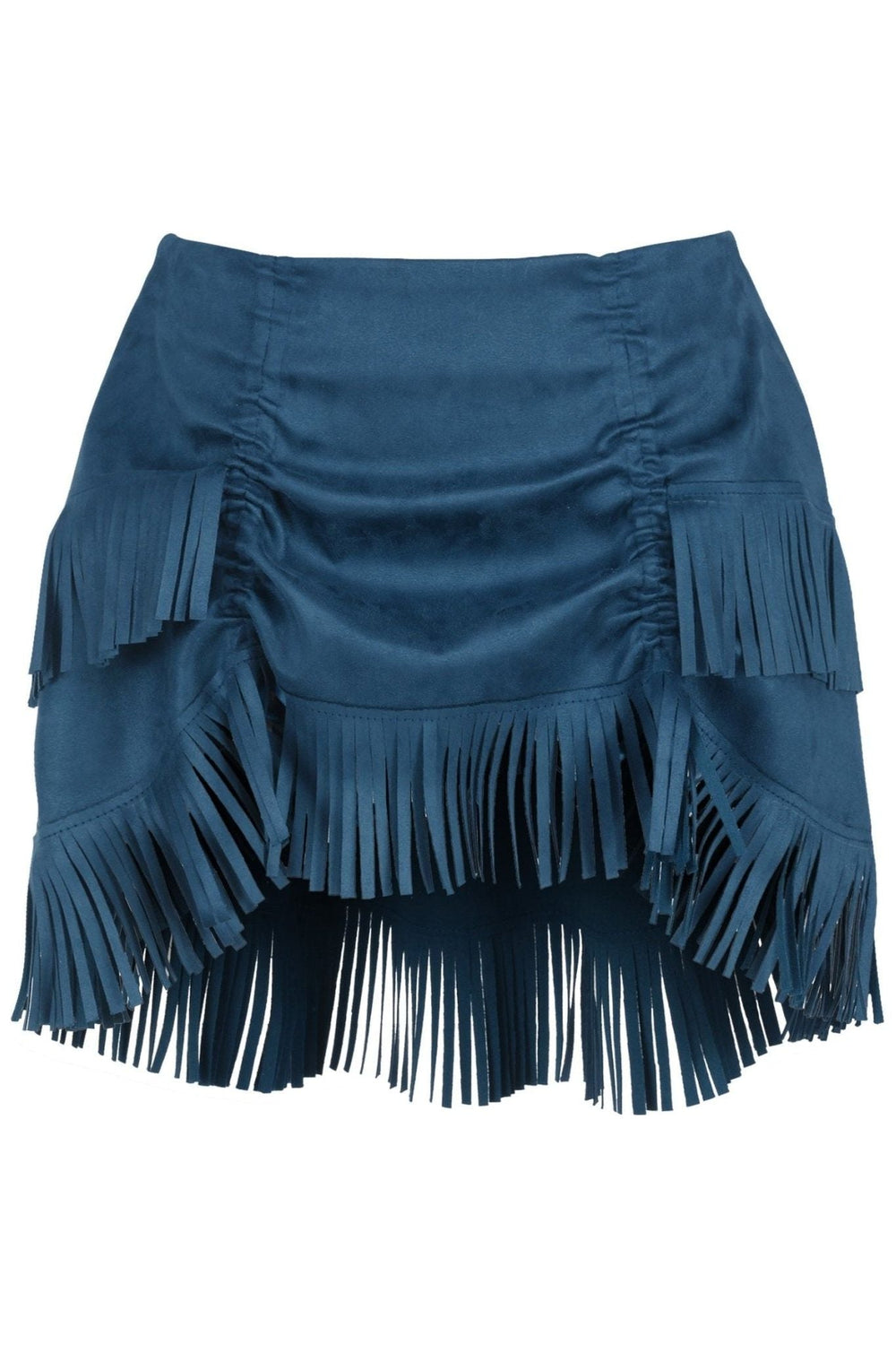 Daisy Corsets Blue Suede Ruched Bustle Skirt w/Fringe