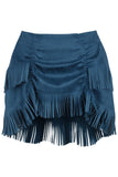 Daisy Corsets Blue Suede Ruched Bustle Skirt w/Fringe