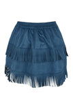 Daisy Corsets Blue Suede Ruched Bustle Skirt w/Fringe