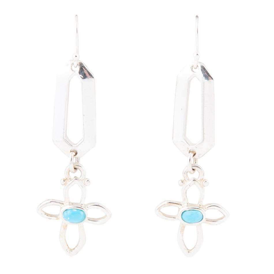 Blue Turquoise and Sterling Silver Cross Drop Earrings - Barse Jewelry - Flyclothing LLC