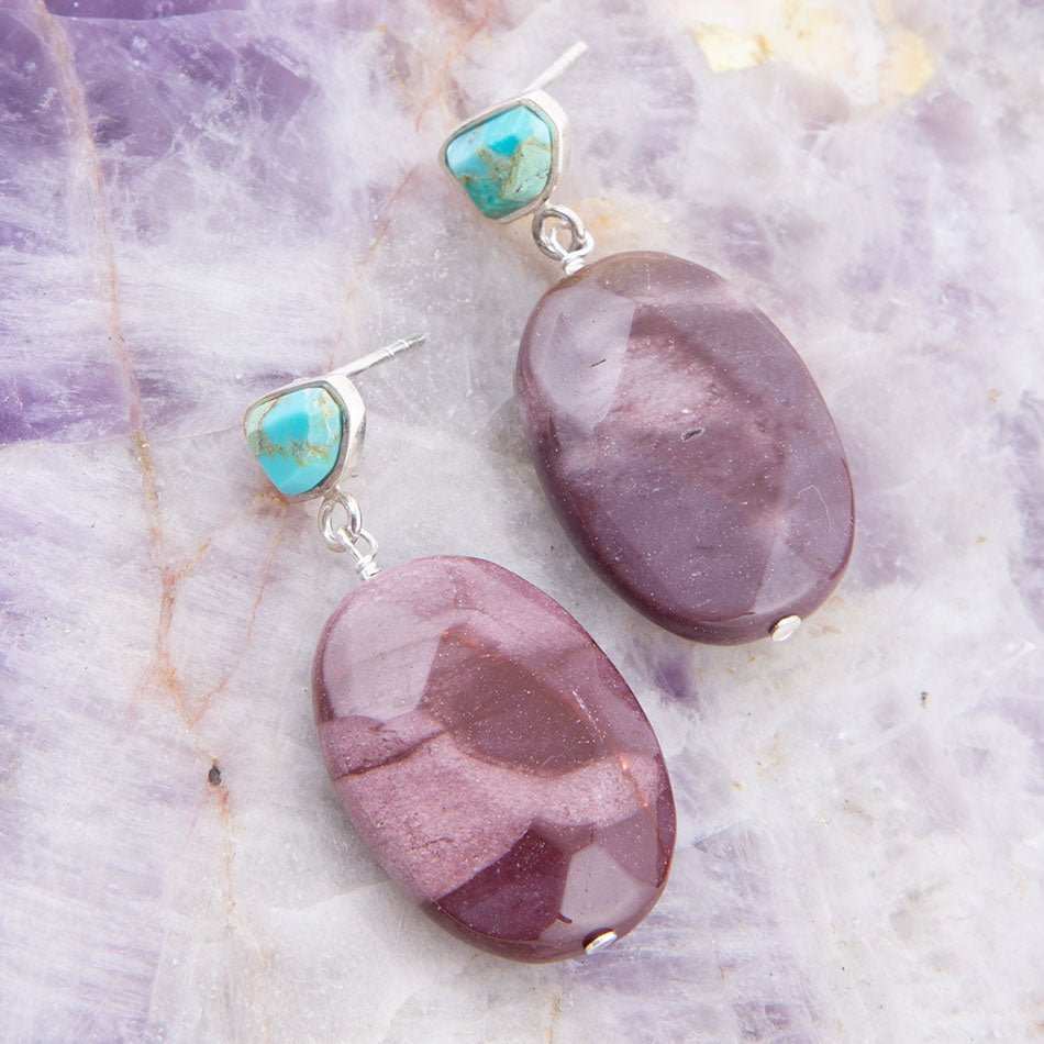 Blue Turquoise and Brown Mookaite Drop Earrings - Barse Jewelry - Flyclothing LLC