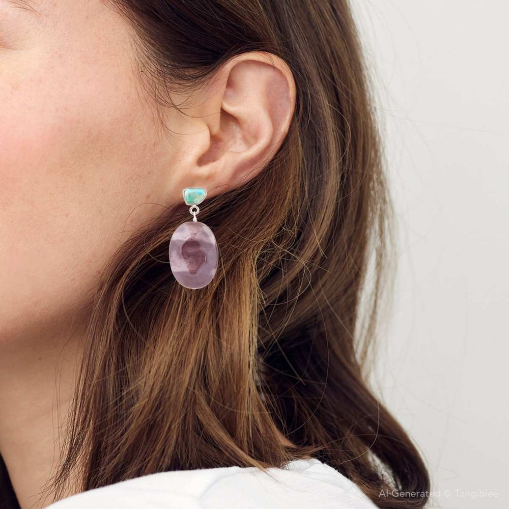 Blue Turquoise and Brown Mookaite Drop Earrings - Barse Jewelry - Flyclothing LLC