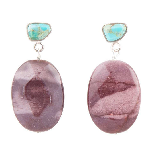 Blue Turquoise and Brown Mookaite Drop Earrings - Barse Jewelry - Flyclothing LLC