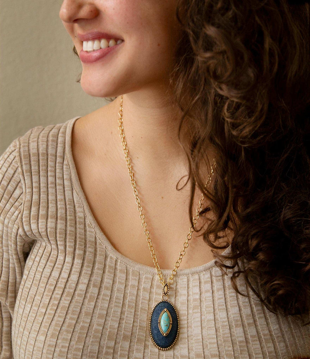 Stacked Blue Turquoise and Denim Golden Pendant Necklace - Barse Jewelry - Flyclothing LLC