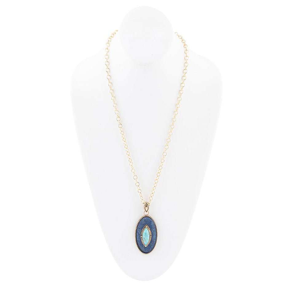 Stacked Blue Turquoise and Denim Golden Pendant Necklace - Barse Jewelry - Flyclothing LLC