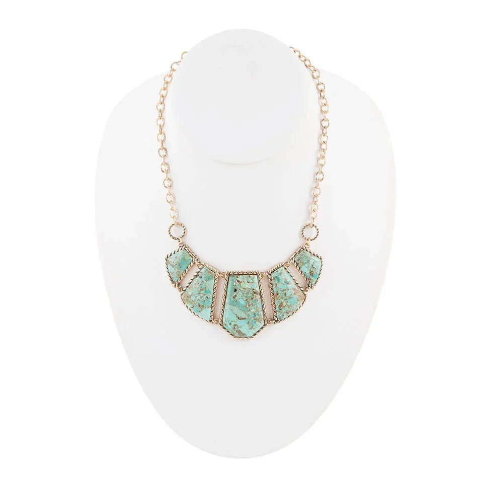 Blue Turquoise and Goldtone Statement Necklace - Barse Jewelry - Flyclothing LLC