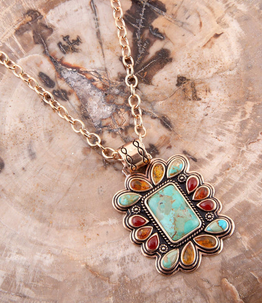 Blue Turquoise and Red Carnelian Copper Pendant Necklace - Barse Jewelry - Flyclothing LLC