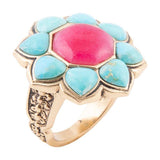 Blue Turquoise and Red Quartz Flower Golden Ring - Barse Jewelry - Flyclothing LLC