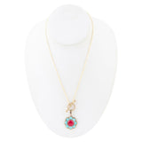 Blue Turquoise and Red Quartz Golden Chain Necklace