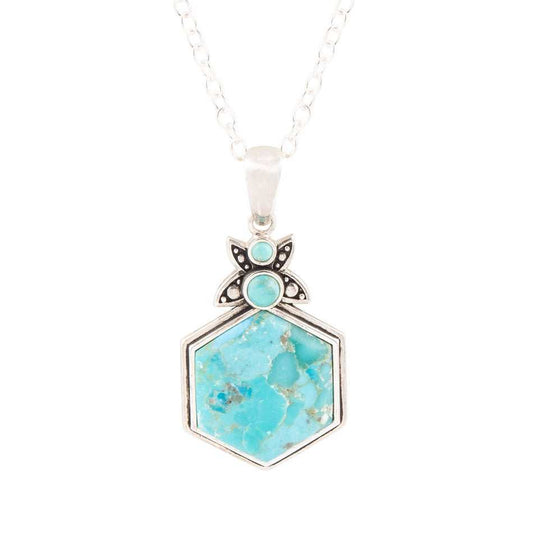 Blue Turquoise and Sterling Silver Hexagon Pendant Necklace - Barse Jewelry - Flyclothing LLC
