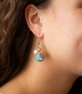 Blue Turquoise and White Pearl Multi Charm Golden Charm Earrings - Barse Jewelry - Flyclothing LLC