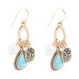 Blue Turquoise and White Pearl Multi Charm Golden Charm Earrings - Barse Jewelry - Flyclothing LLC