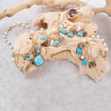Blue Turquoise and White Pearl Multi Charm Golden Necklace - Barse Jewelry - Flyclothing LLC