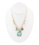 Blue Turquoise and White Pearl Multi Pendant Golden Necklace - Barse Jewelry - Flyclothing LLC