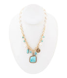 Blue Turquoise and White Pearl Multi Pendant Golden Necklace - Barse Jewelry - Flyclothing LLC