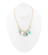 Blue Turquoise and White Pearl Multi Charm Golden Necklace - Barse Jewelry - Flyclothing LLC