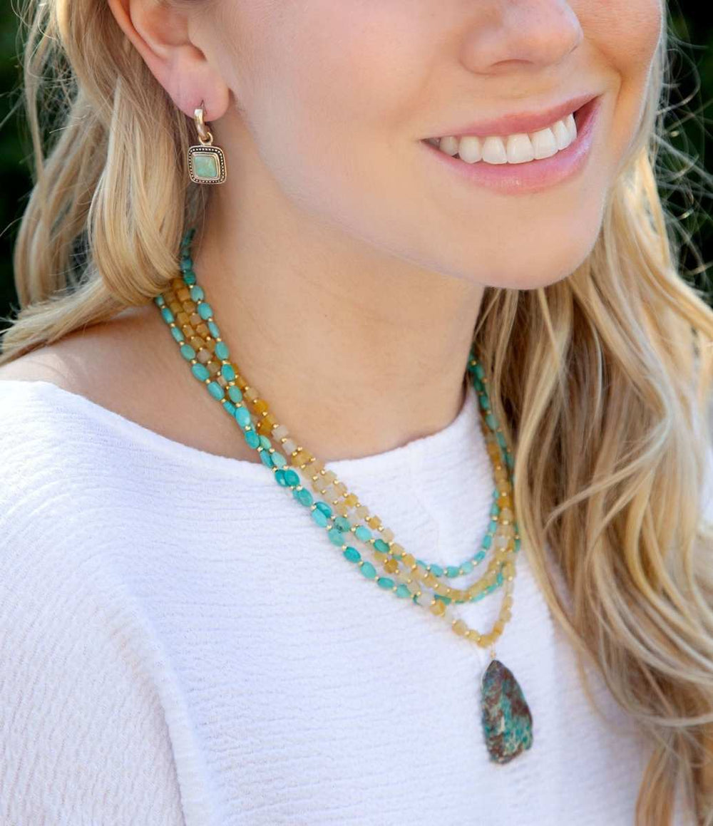 Blue Turquoise and Yellow Citrine Multi-Layer Golden Necklace - Barse Jewelry - Flyclothing LLC